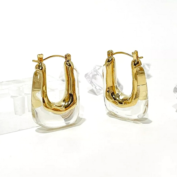 Transparent resin drop earrings; gold accents; nwot - Picture 3 of 10